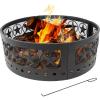 Sunnydaze 36-Inch Outdoor Fire Pit Ring with Poker – Round Heavy-Duty Steel Fire Ring for Camping or Backyard – Crossweave – 12″ H(4-Star)
