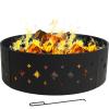 Sunnydaze 36-Inch Outdoor Fire Pit Ring with Poker – Round Heavy-Duty Steel Fire Ring for Camping or Backyard – Crossweave – 12″ H(Diamond)