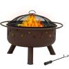 Sunnydaze Cosmic 30-Inch Patio Fire Pit for Outside – Outdoor Wood-Burning Fire Pit with Grill Grate, Spark Screen, and Fireplace Poker
