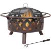 Sunnydaze Crossweave Outdoor Fire Pit – Wood-Burning Fire Pit for Outside with Spark Screen, Poker and Round Cover – 36-Inch – Bronze(Bronze)