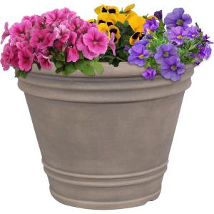 Sunnydaze 20-Inch Franklin Large Plant Pot – Polyresin Round Outdoor Planter with Drillable Drainage Hole – Beige(Beige)