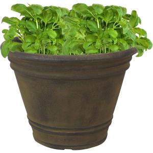 Sunnydaze 20-Inch Franklin Large Plant Pot – Polyresin Round Outdoor Planter with Drillable Drainage Hole – Beige(Sable)