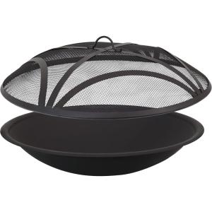 Sunnydaze 23-Inch Replacement Steel Fire Pit Bowl with Round Spark Screen – High-Temperature Painted Finish(Black)