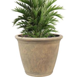 Sunnydaze 24-Inch Anjelica Large Plastic Pot for Plants – Double-Walled Outdoor Polyresin Round Planter Porch Pot with Drillable Drainage Holes – Beige – 2pk(Beige)