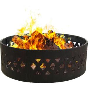 Sunnydaze 36-Inch Outdoor Fire Pit Ring with Poker – Round Heavy-Duty Steel Fire Ring for Camping or Backyard – Crossweave – 12″ H(Crossweave)