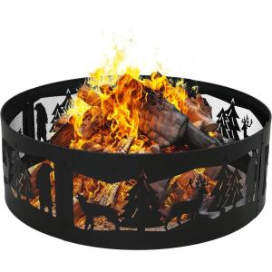 Sunnydaze 36-Inch Outdoor Fire Ring – Portable Metal Fire Pit Ring for Camping or Backyard – 360-Degree Wildlife Cutouts – Forest Wilderness(Forest Wilderness)