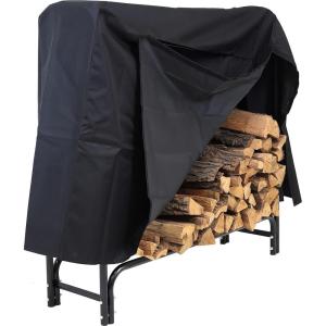 Sunnydaze 4-Foot Firewood Rack with Cover – Outdoor Wood Storage – Heavy-Duty Steel Log Holder with Cover – 850-lb Capacity(Black)