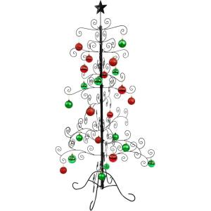 Sunnydaze 5ft Metal Christmas Tree with Hanging Hooks – Compact Ornament Display Stand for Craft Shows & Holiday Markets – Black(Black)