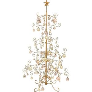 Sunnydaze 5ft Metal Christmas Tree with Hanging Hooks – Compact Ornament Display Stand for Craft Shows & Holiday Markets – Black(Gold)