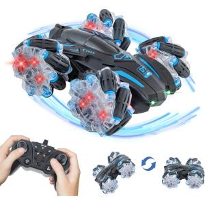 Sunnydaze Double-Sided Remote Control Car – Stunt RC Car Toy with Lights – 360-Degree Rotation – Birthday Ages 6+