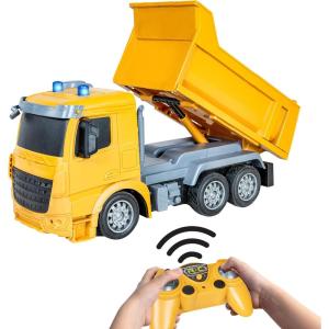 Sunnydaze Dump and Drive Remote Control Dump Truck Toy – Light-Up RC Construction Truck Toys – Birthday for Kids Ages 3+