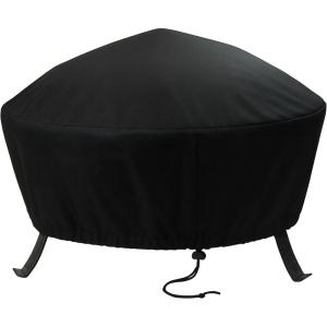 Sunnydaze Round Outdoor Fire Pit Cover – Heavy-Duty 300D Polyester and PVC with Drawstring Closure – Khaki – 36-Inch(Black)