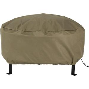 Sunnydaze Round Outdoor Fire Pit Cover – Heavy-Duty 300D Polyester and PVC with Drawstring Closure – Khaki – 36-Inch(Khaki)