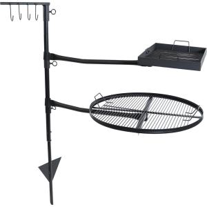 Sunnydaze Swiveling Dual-Grill Campfire Cooking Grate System – Includes 2 Height-Adjustable Grates and 1 Ground Stake