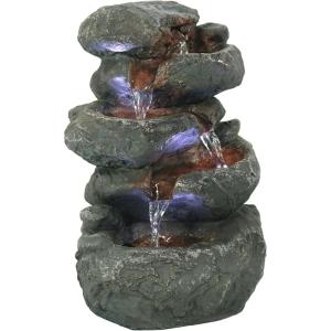 Sunnydaze Tabletop Water Fountain – Stacked Rocks 10.5 Inch Relaxing Desktop Water Fountain with LED Lights – Office, Bedroom, Living Room