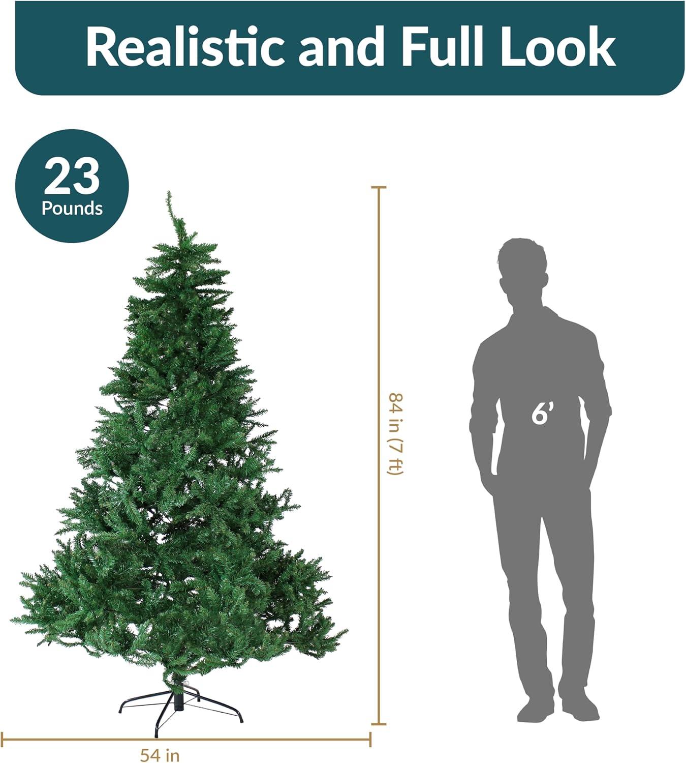 imageSunnydaze 7Foot Unlit Artificial Christmas Tree with Hinged Branches Faux Tannenbaum Tree with Metal Stand Indoor Holiday Decoration Easy 2Piece Assembly Green7ft