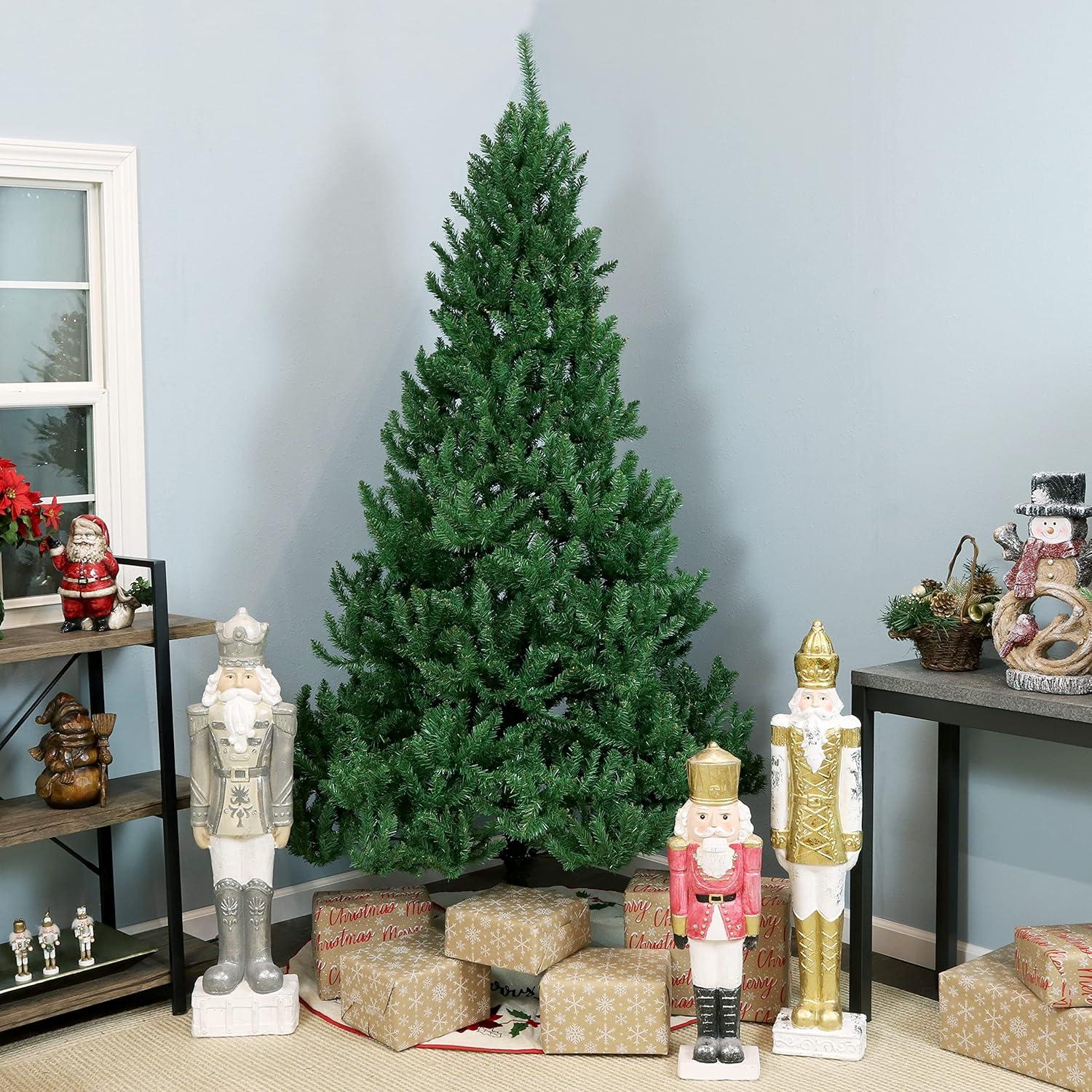 imageSunnydaze 7Foot Unlit Artificial Christmas Tree with Hinged Branches Faux Tannenbaum Tree with Metal Stand Indoor Holiday Decoration Easy 2Piece Assembly Green7ft