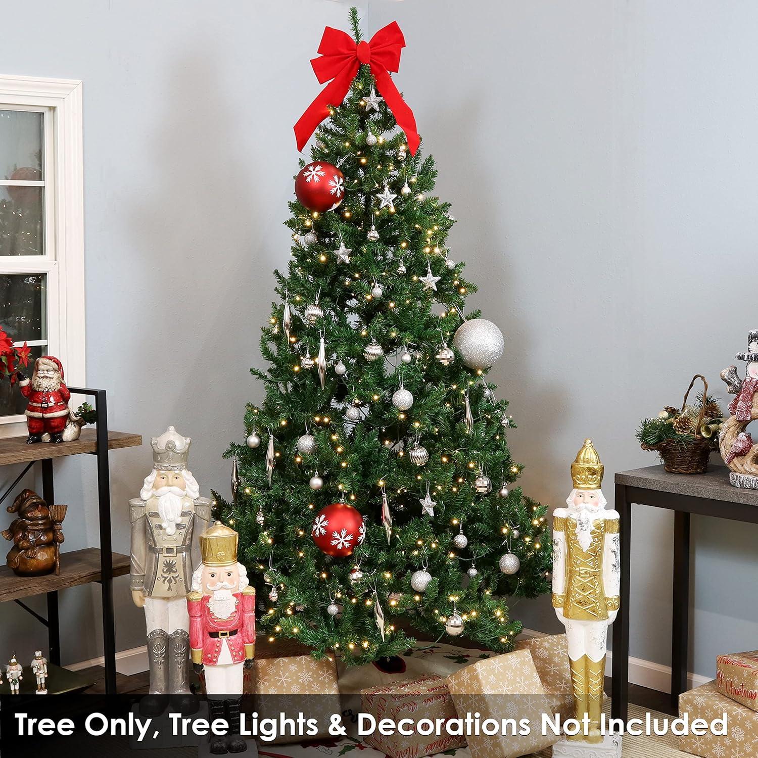 imageSunnydaze 7Foot Unlit Artificial Christmas Tree with Hinged Branches Faux Tannenbaum Tree with Metal Stand Indoor Holiday Decoration Easy 2Piece Assembly Green7ft