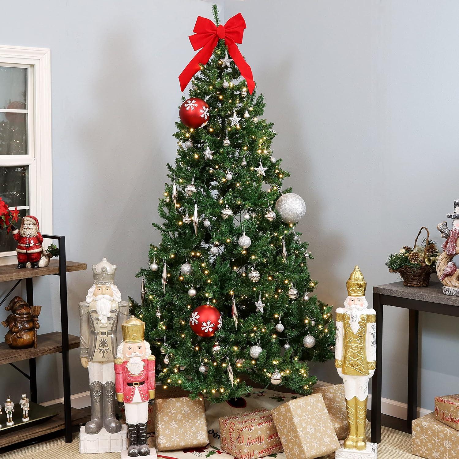 imageSunnydaze 7Foot Unlit Artificial Christmas Tree with Hinged Branches Faux Tannenbaum Tree with Metal Stand Indoor Holiday Decoration Easy 2Piece Assembly Green7ft