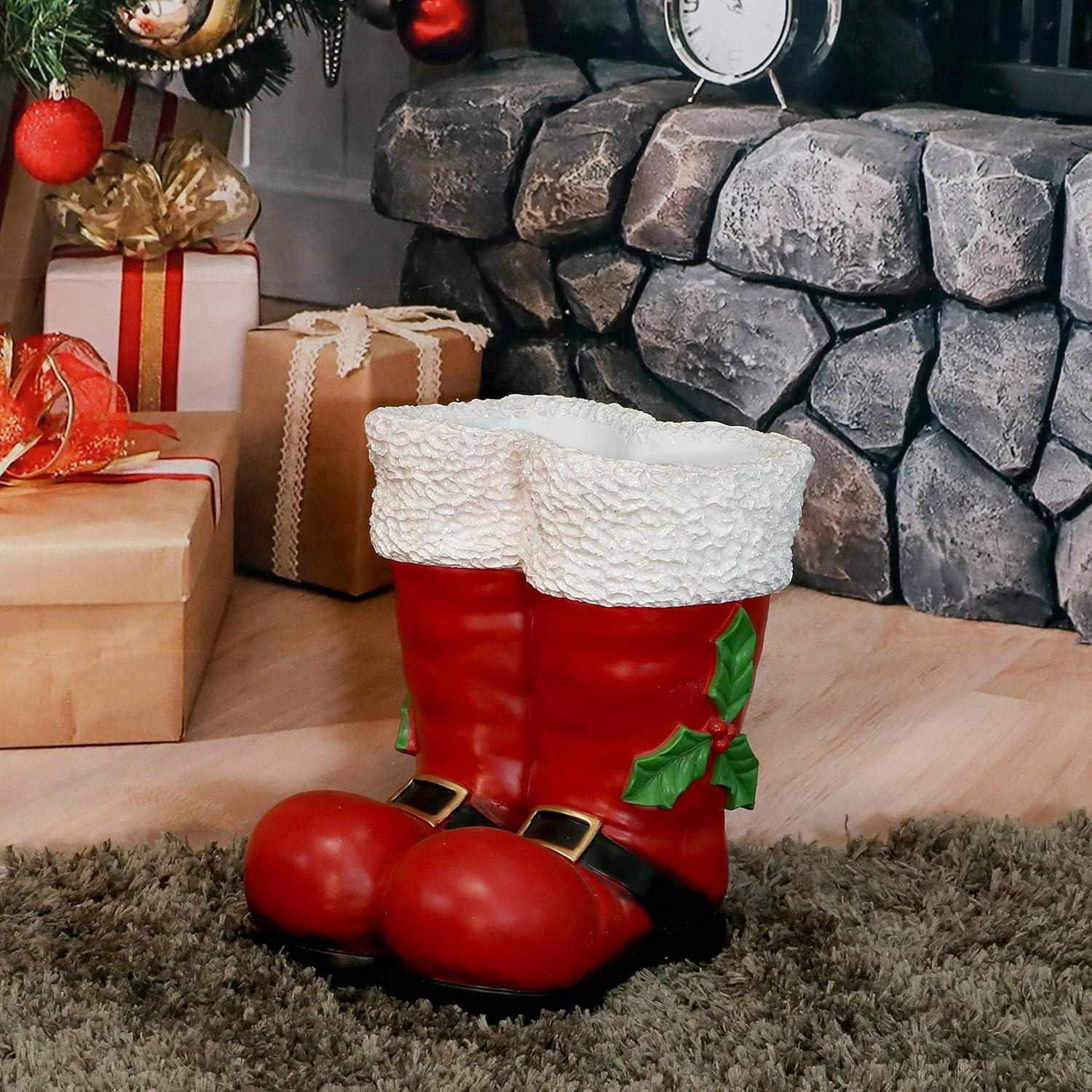 imageSunnydaze Santa Boots Decor Nostalgic Christmas Decorations Santa Claus Decor Indoor or Outdoor Christmas Statues 13quot