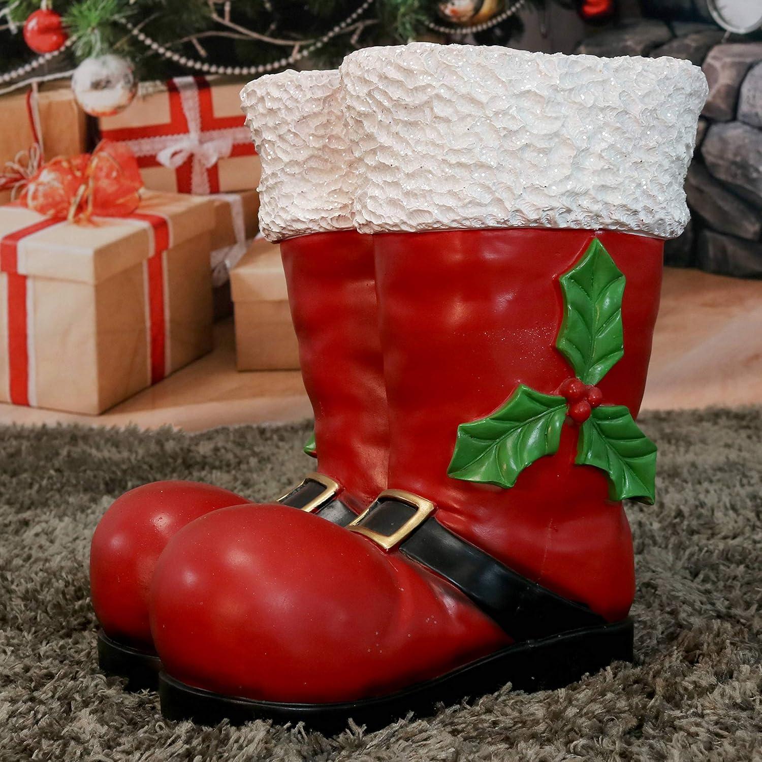 imageSunnydaze Santa Boots Decor Nostalgic Christmas Decorations Santa Claus Decor Indoor or Outdoor Christmas Statues 13quot