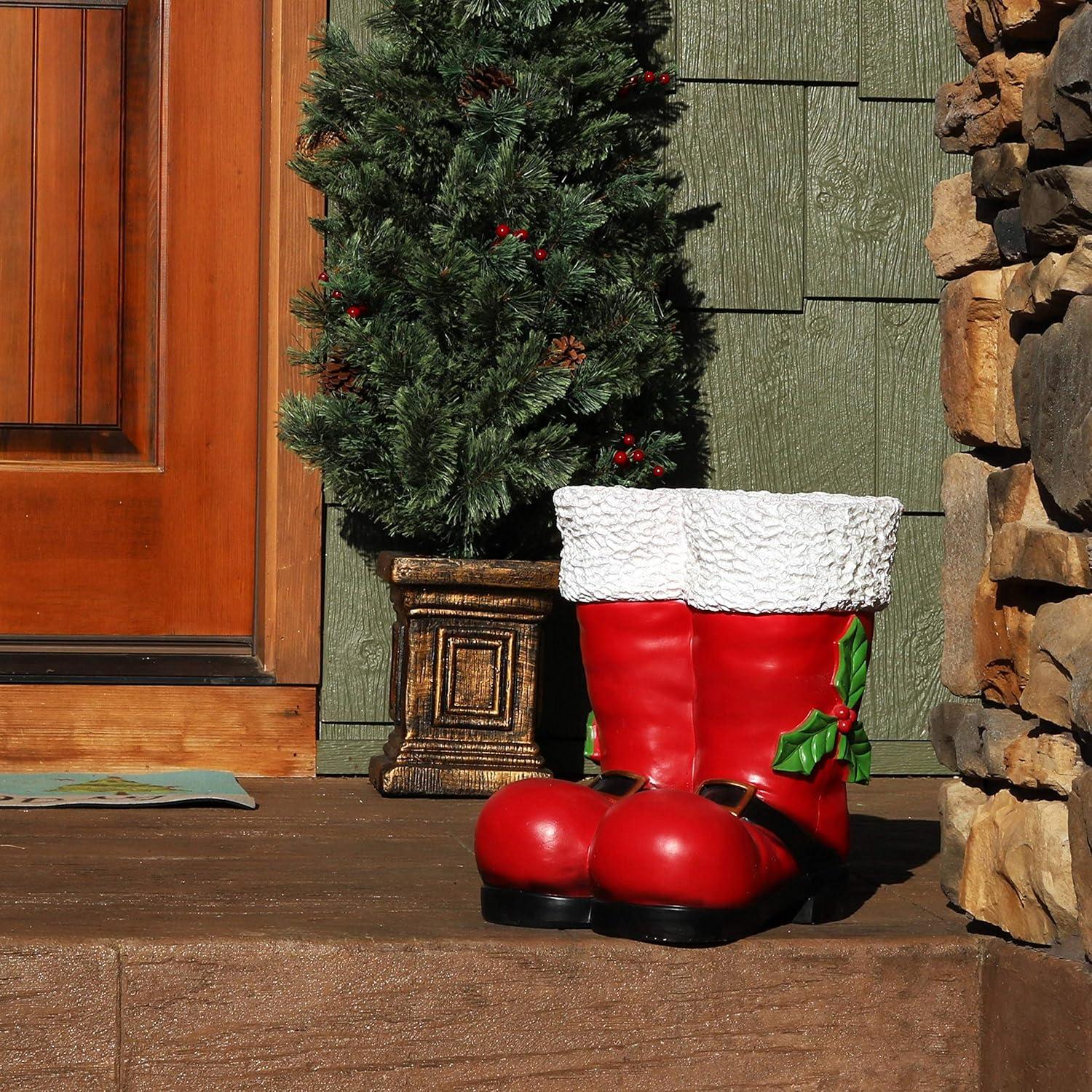 imageSunnydaze Santa Boots Decor Nostalgic Christmas Decorations Santa Claus Decor Indoor or Outdoor Christmas Statues 13quot