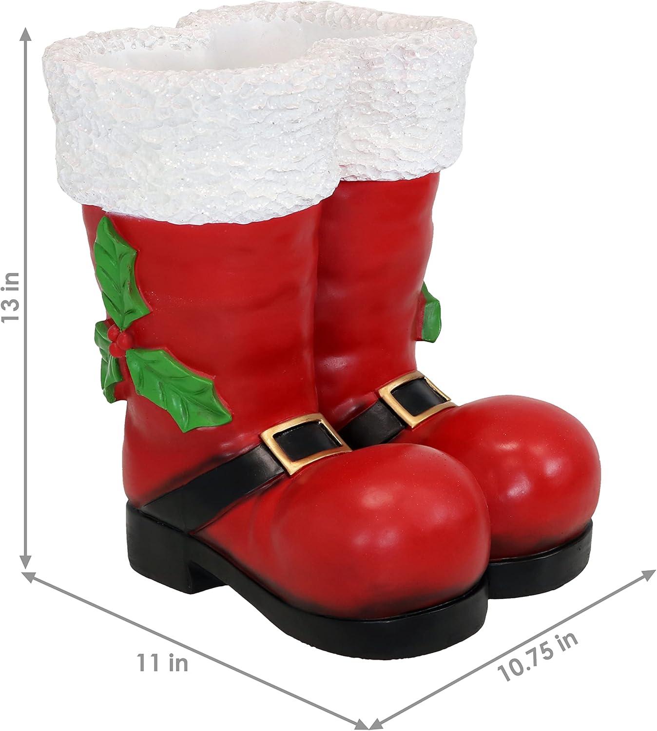 imageSunnydaze Santa Boots Decor Nostalgic Christmas Decorations Santa Claus Decor Indoor or Outdoor Christmas Statues 13quot