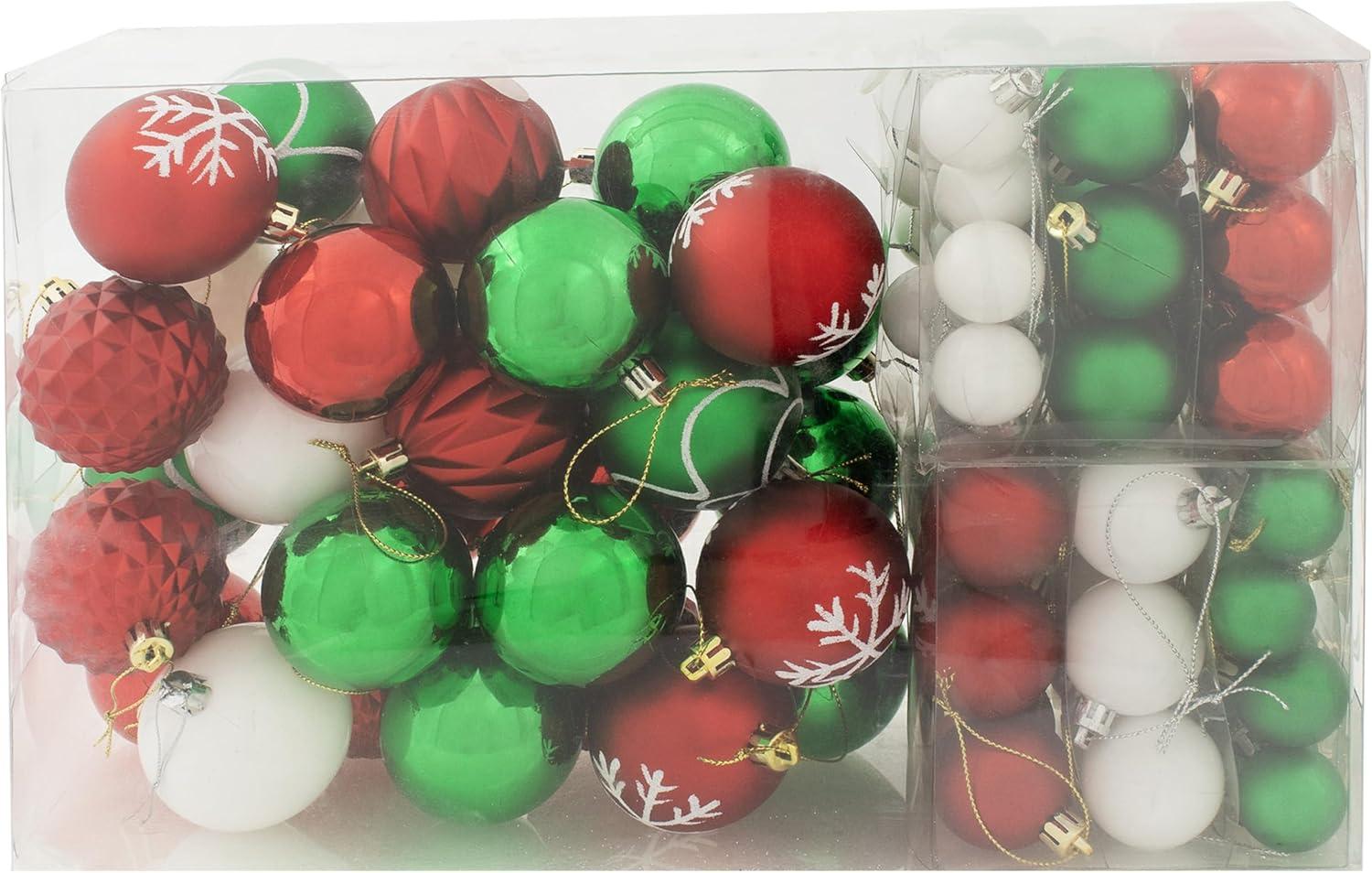 imageSunnydaze Winter Wonderland 100ct Christmas Ornament Balls Shatterproof Christmas Decorations for Tree Red Green WhiteRed Green and White