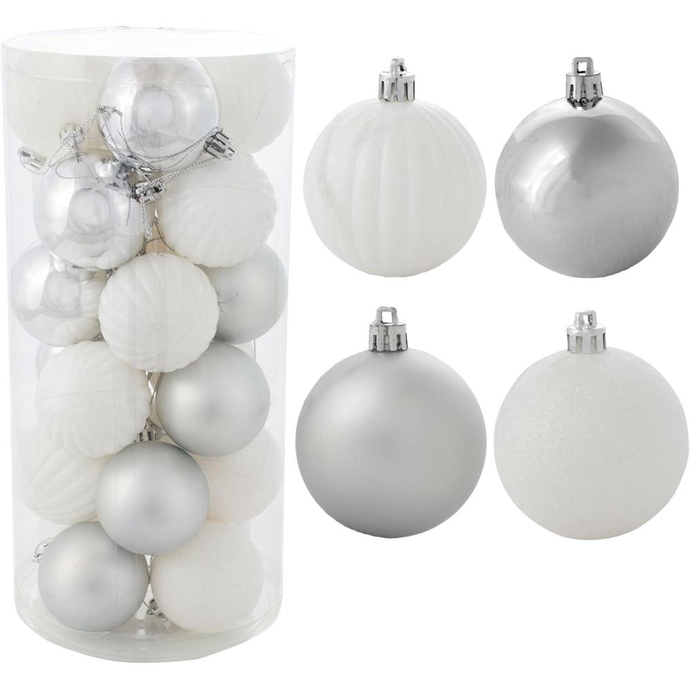 imageSunnydaze Merry Medley 24ct Christmas Ornament Balls Shatterproof Christmas Decorations for Tree RedGreenWhiteSilver