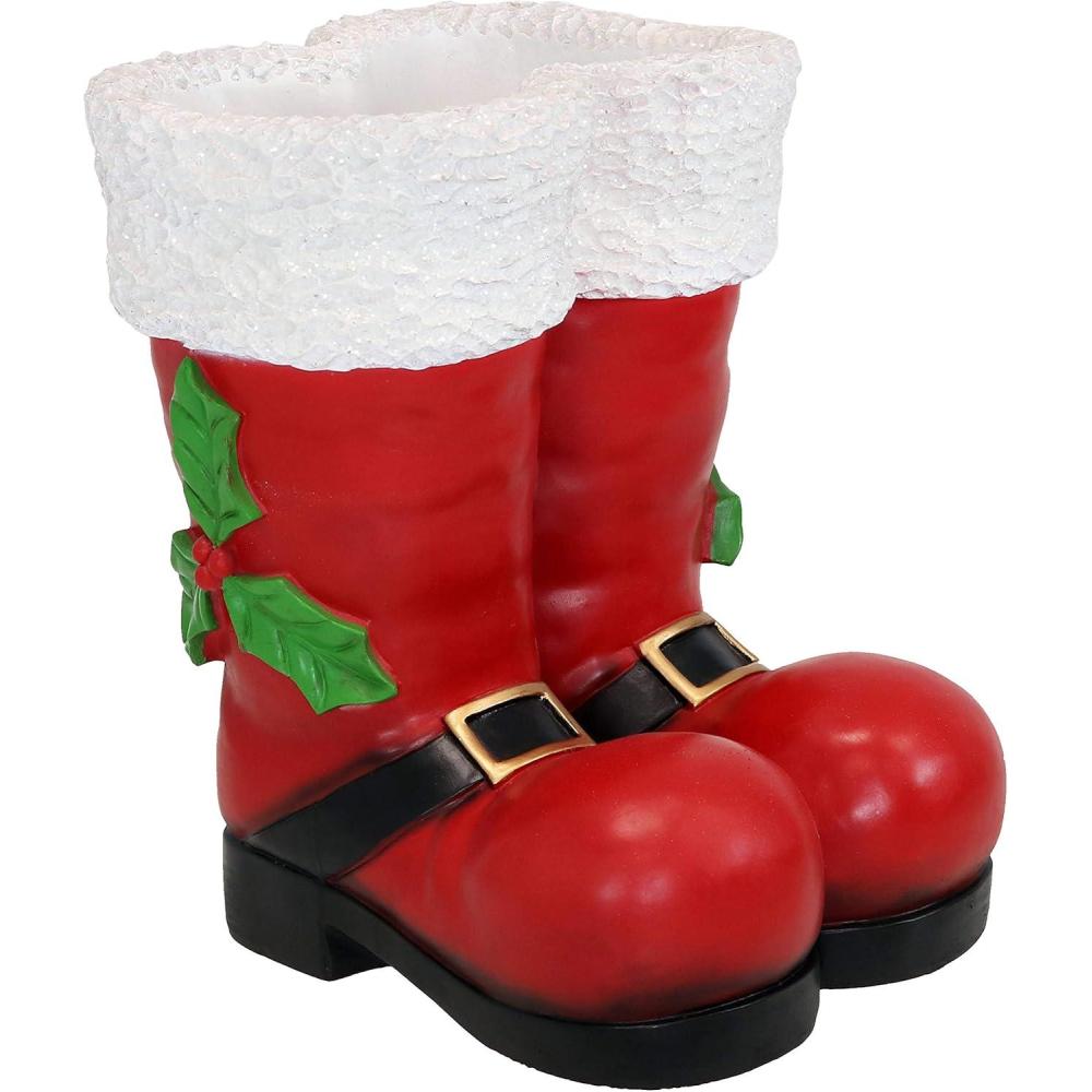 imageSunnydaze Santa Boots Decor Nostalgic Christmas Decorations Santa Claus Decor Indoor or Outdoor Christmas Statues 13quot