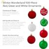 Sunnydaze Winter Wonderland 100ct Christmas Ornament Balls – Shatterproof Christmas Decorations for Tree – Red, Green, White(Red  Green  and White)