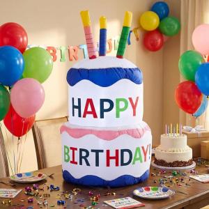 Sunnydaze 4-Foot Happy Birthday Cake Inflatable Decoration – Fan Blower and LED Lights