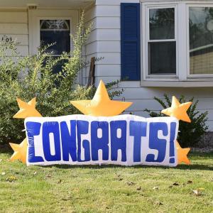 Sunnydaze Congrats Star Banner LED Inflatable Party Decoration – Indoor or Outdoor Use – Graduation, Retirement, Engagement or Other Party – 8-Foot