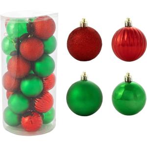 Sunnydaze Merry Medley 24ct Christmas Ornament Balls – Shatterproof Christmas Decorations for Tree – Red/Green(Red/Green)