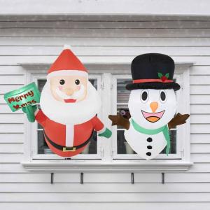 Sunnydaze Santa and Frosty Inflatable Christmas Decoration for Window – Indoor or Outdoor Use – 2 White LED Lights Each(Christmas)