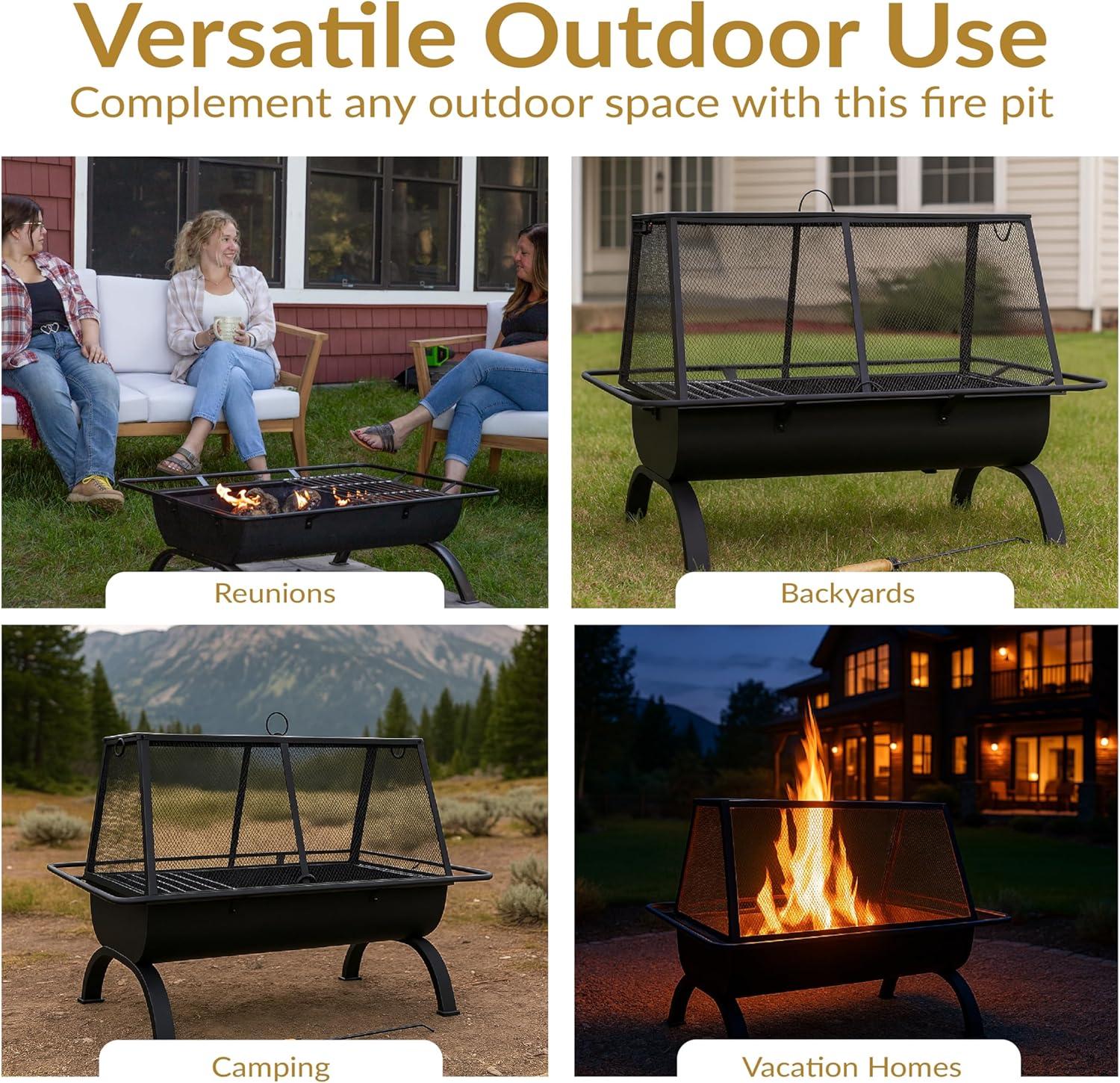 image:imageSunnydaze 36Inch Northland Steel Outdoor Fire Pit with Grill Outdoor Fireplace with Cooking Grate Spark Screen Cover and Poker
