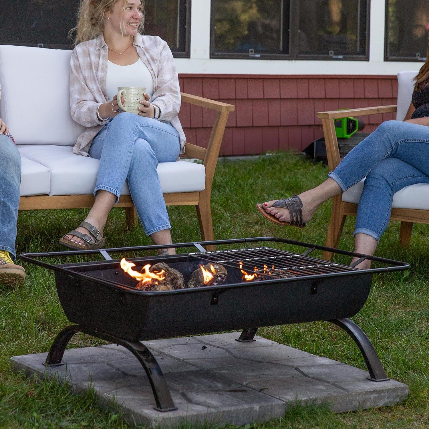 image:imageSunnydaze 36Inch Northland Steel Outdoor Fire Pit with Grill Outdoor Fireplace with Cooking Grate Spark Screen Cover and Poker