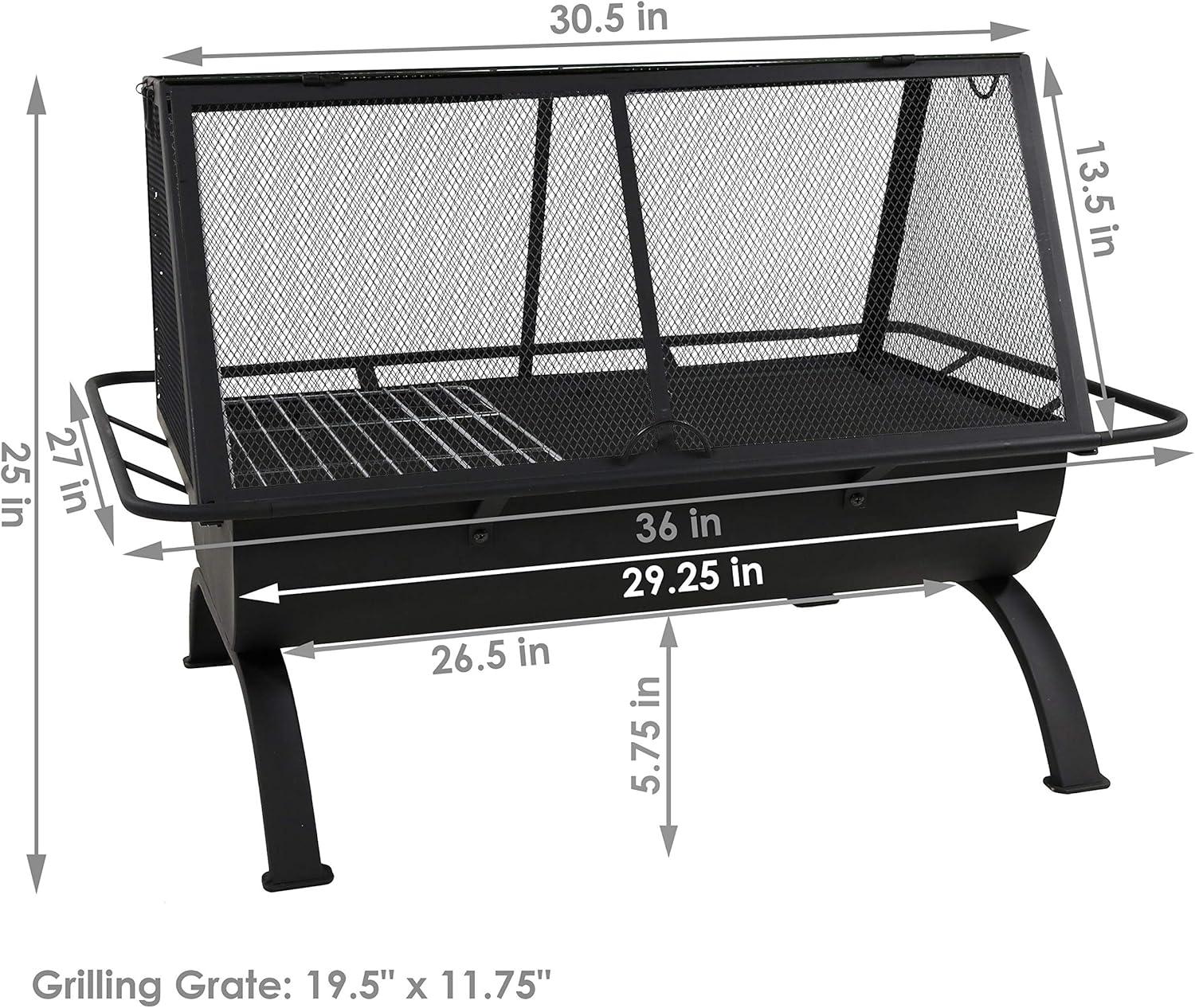 image:imageSunnydaze 36Inch Northland Steel Outdoor Fire Pit with Grill Outdoor Fireplace with Cooking Grate Spark Screen Cover and Poker