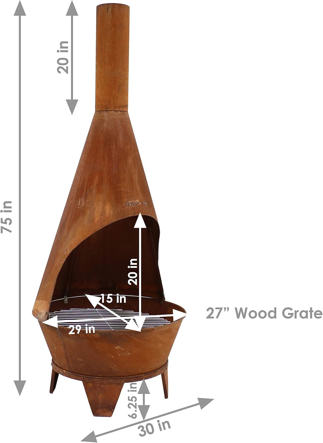image:imageSunnydaze 6Foot Large Chiminea Outdoor Fireplace Outdoor WoodBurning Fireplace Chimney Fire Pit with Grill Grate Rustic