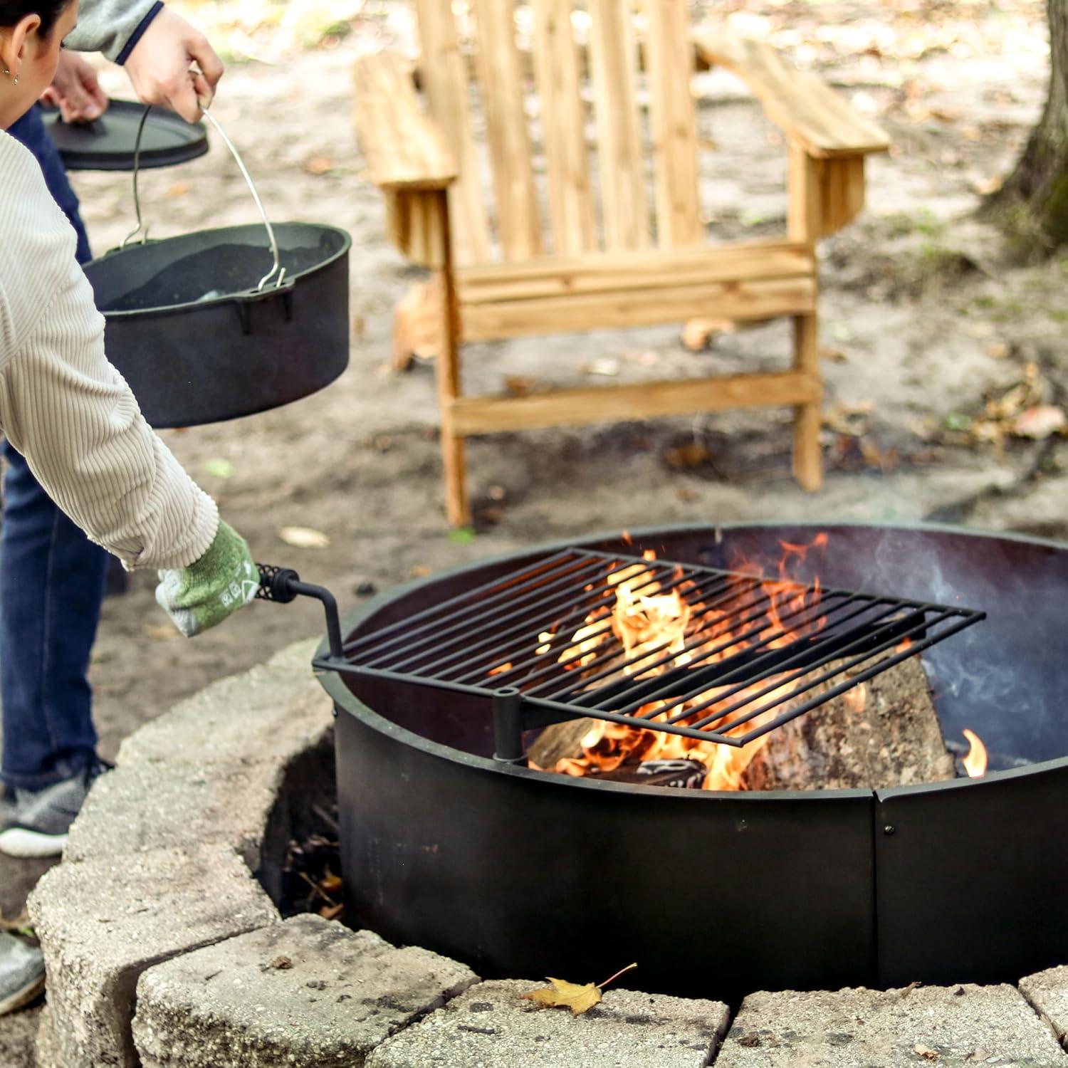 image:imageSunnydaze Outdoor Fire Pit Ring HeavyDuty Round Steel Fire Ring with Cooking Grate and Poker 36Inch Outer34Inch Inner Diameter