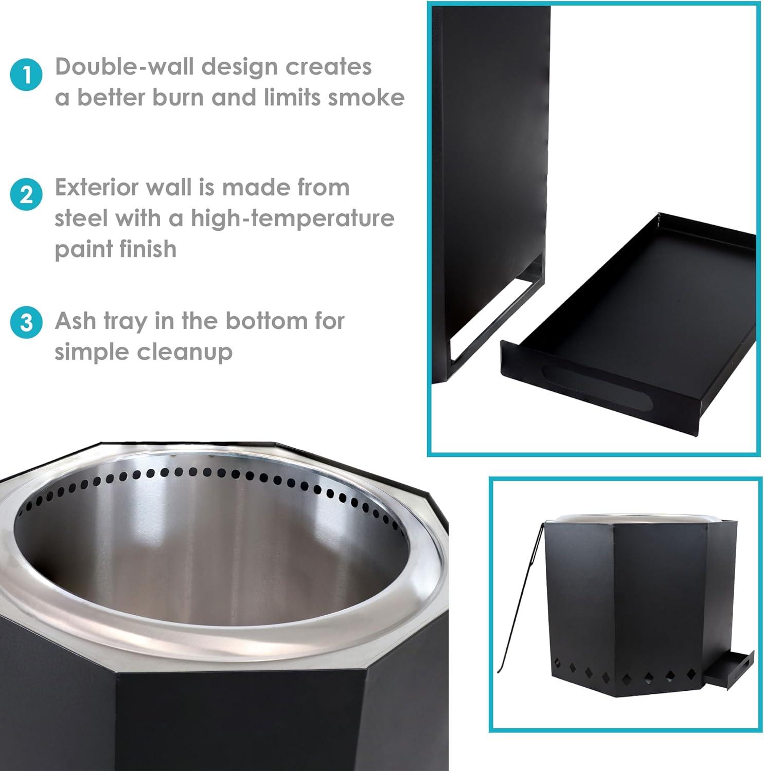 image:imageSunnydaze WoodBurning Smokeless Fire Pit with Log Poker Stainless Steel Smokeless Fire Pit for The Backyard Black 215Inch