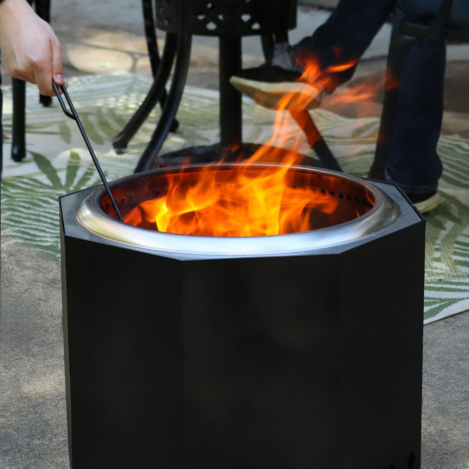 image:imageSunnydaze WoodBurning Smokeless Fire Pit with Log Poker Stainless Steel Smokeless Fire Pit for The Backyard Black 215Inch