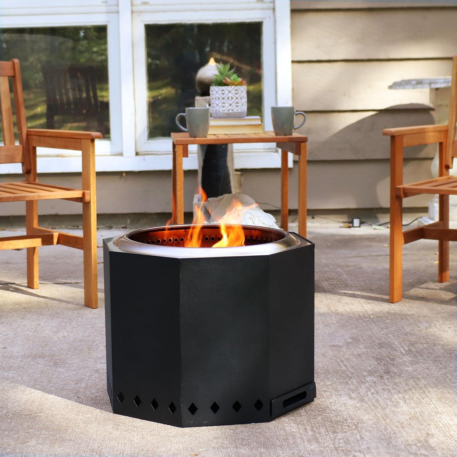 image:imageSunnydaze WoodBurning Smokeless Fire Pit with Log Poker Stainless Steel Smokeless Fire Pit for The Backyard Black 215Inch