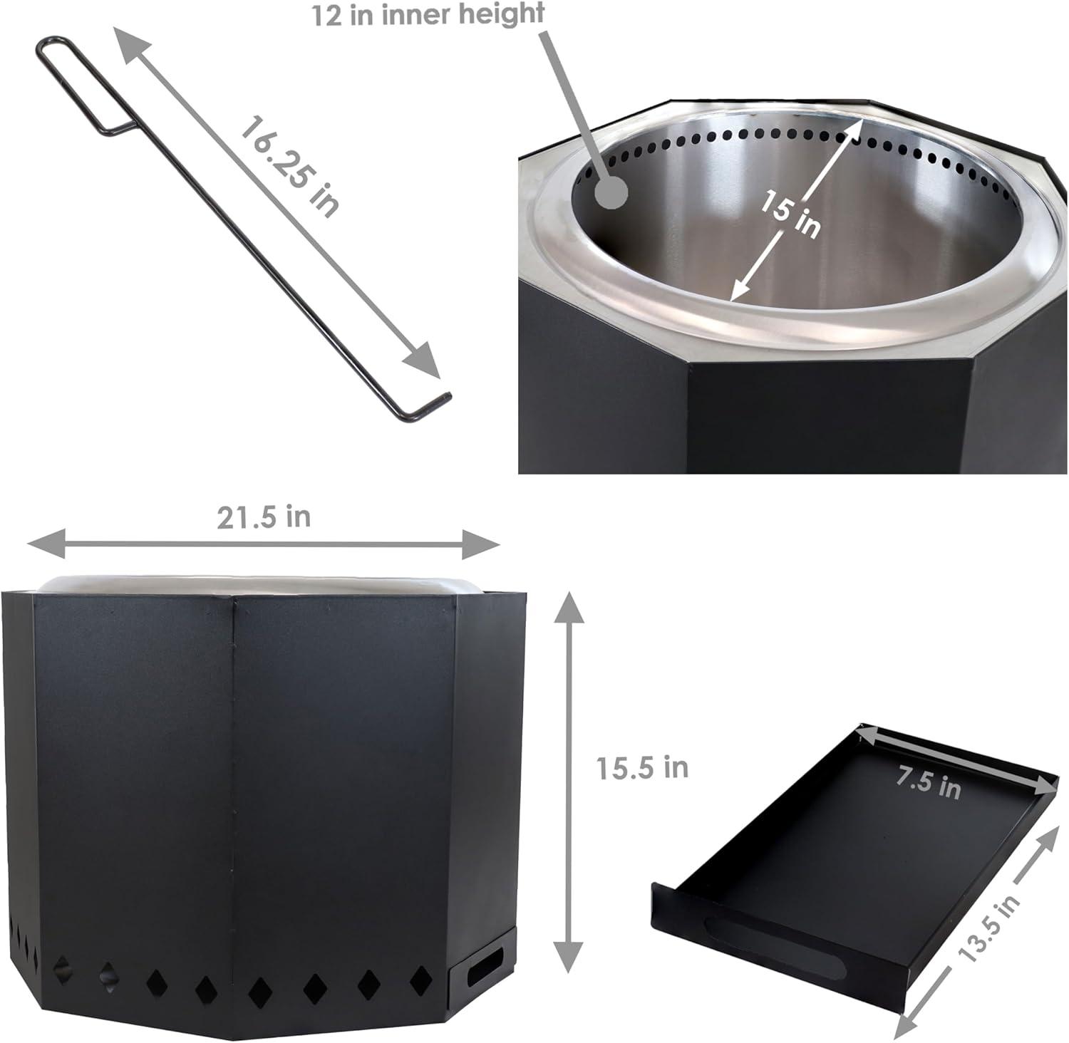 image:imageSunnydaze WoodBurning Smokeless Fire Pit with Log Poker Stainless Steel Smokeless Fire Pit for The Backyard Black 215Inch