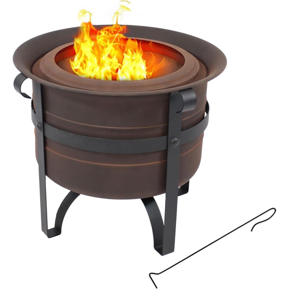 image:imageSunnydaze 23Inch CauldronStyle Smokeless WoodBurning Fire Pit with Cover and Poker Steel Outdoor Smokeless Fire Pit for The Backyard