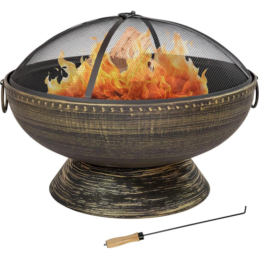 image:imageSunnydaze 30Inch Large Outdoor Fire Pit Wood Burning Fire Pit for Outside with Poker and Screen Copper Finish Royal CauldronRegal Cauldron