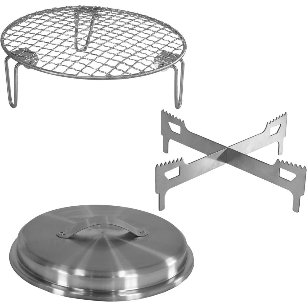 image:imageSunnydaze 3Piece Smokeless Tabletop Fire Pit Accessory Kit  Round Lid Portable Fire Pit Stand and Cooking Grate  Stainless Steel  725quot875 in