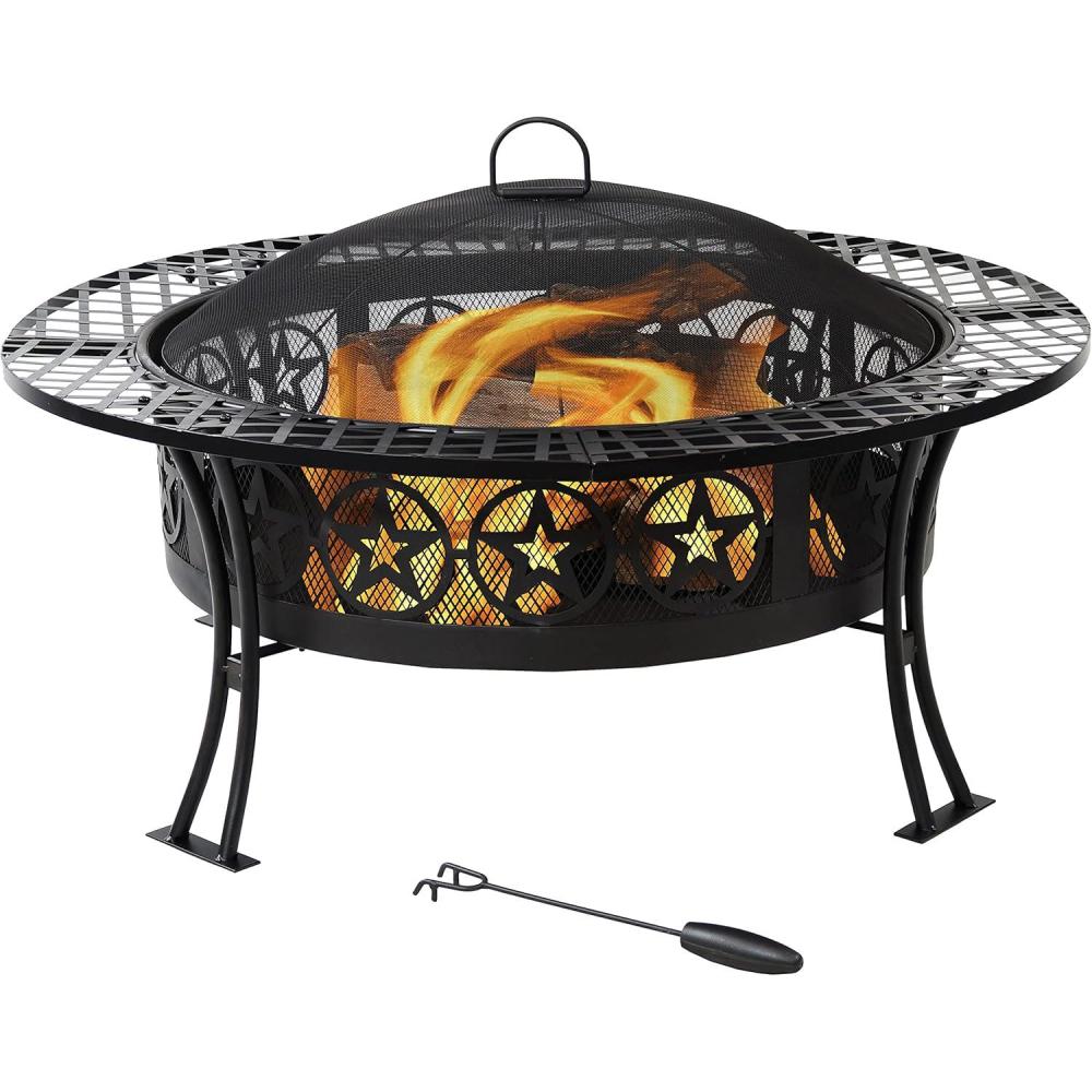 image:imageSunnydaze 40Inch Round Steel Fire Pit Table with Durable Spark Screen and Poker  Portable Design  Black  Diamond WeaveFour Star