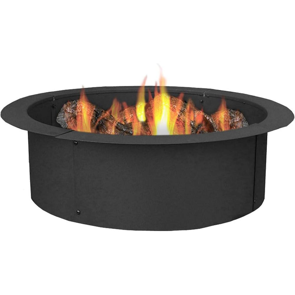 image:imageSunnydaze Outdoor Fire Pit Ring  HeavyDuty Round Steel Fire Ring Insert  DIY Above or InGround  42Inch Outer36Inch Inner DiameterBlack