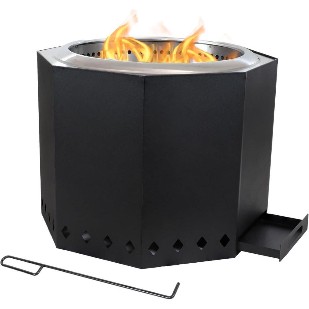 image:imageSunnydaze WoodBurning Smokeless Fire Pit with Log Poker  Stainless Steel Smokeless Fire Pit for The Backyard  Black  215Inch